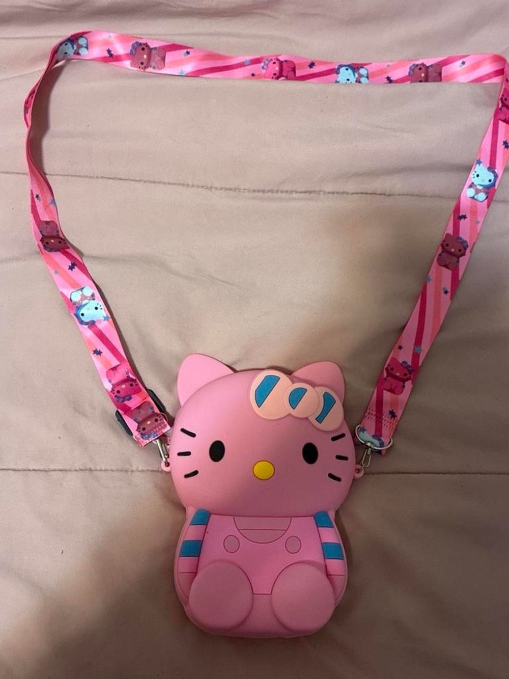 Hello Kitty Pink Silicone Shoulder Bag with Blue & Yellow Accents